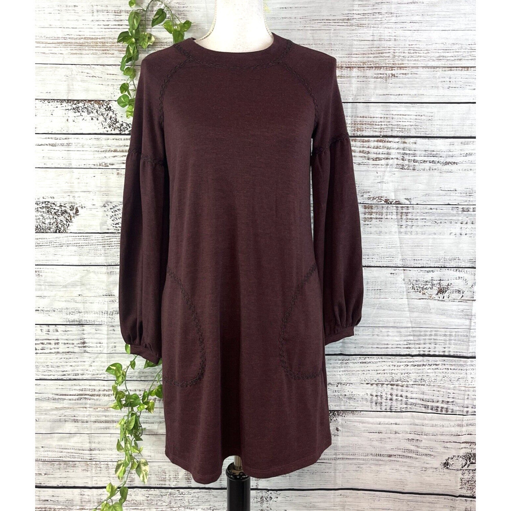 Max Studio Dress size Extra Small Burgundy Stretch Jersey Knit Pockets Casual